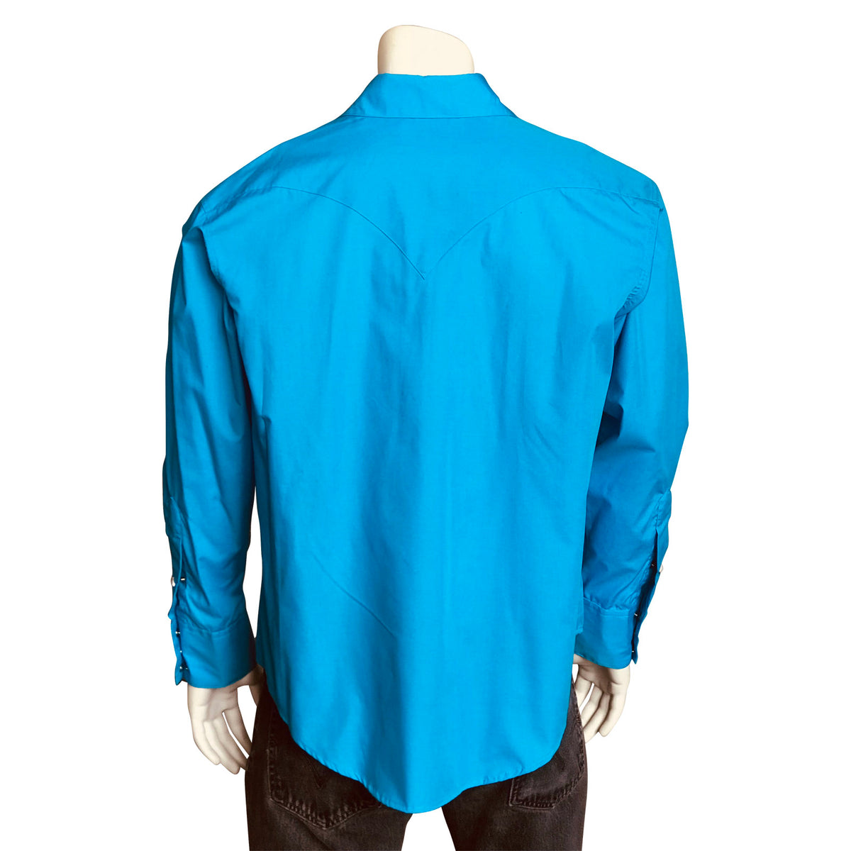 Men's Slim Fit Turquoise Cotton Blend Western Shirt by Rockmount Ranch Wear with diamond snaps and sawtooth pockets