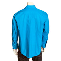 Men's Slim Fit Turquoise Cotton Blend Western Shirt by Rockmount Ranch Wear with diamond snaps and sawtooth pockets