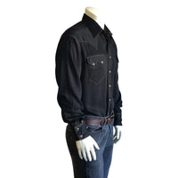 Men's Sueded Tencel Charcoal Black Western Shirt by Rockmount Ranch Wear with diamond snaps and sawtooth pockets
