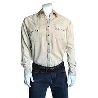 Men's Sueded Tencel Ivory Western Shirt by Rockmount Ranch Wear with sawtooth pocket and diamond snaps