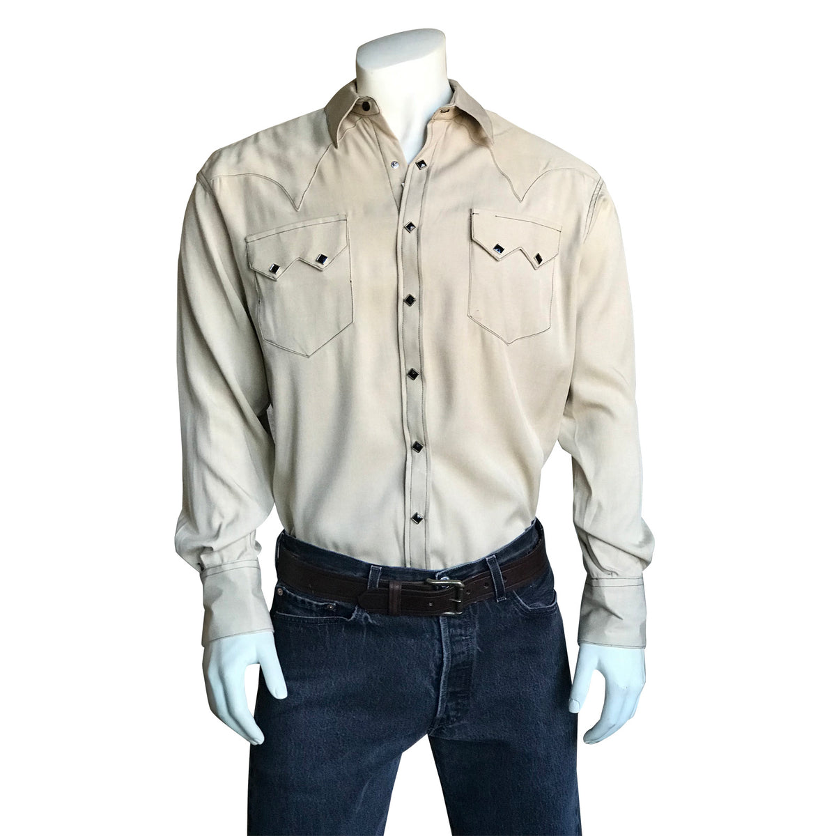 Men's Sueded Tencel Ivory Western Shirt by Rockmount Ranch Wear with sawtooth pocket and diamond snaps