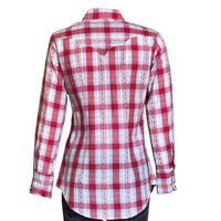 Women's Shadow Plaid Dobby Lurex Western Shirt in Red by Rockmount Ranch Wear with diamond snap front