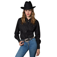 Women's Classic Pima Cotton Solid Black Western Shirt by Rockmount Ranch Wear with diamond snaps and sawtooth pockets