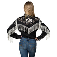 Kid's Vintage Black Embroidered Fringe Western Shirt by Rockmount Ranch Wear with genuine hand chenille embroidery