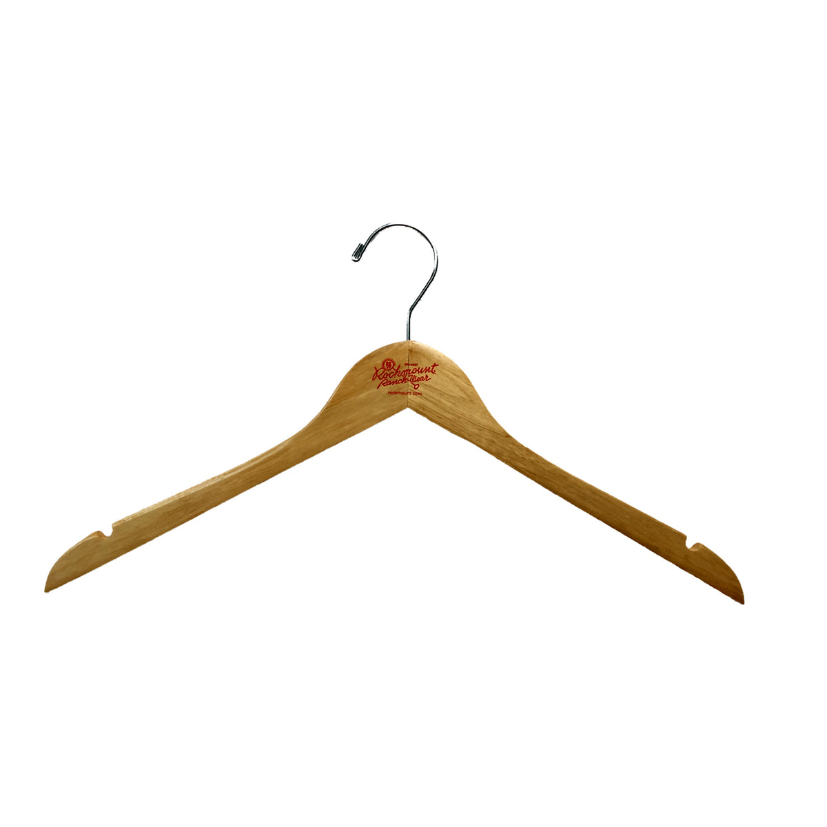 Rockmount Ranch Wear Natural Wood Hanger with precision routed notches and a swivel metal loop