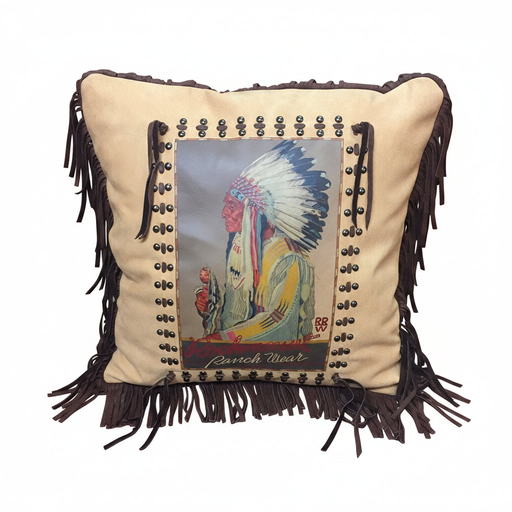 Rockmount Vintage Chief Leather Fringe Western Pillow by Rockmount Ranch Wear with fringe and genuine leather