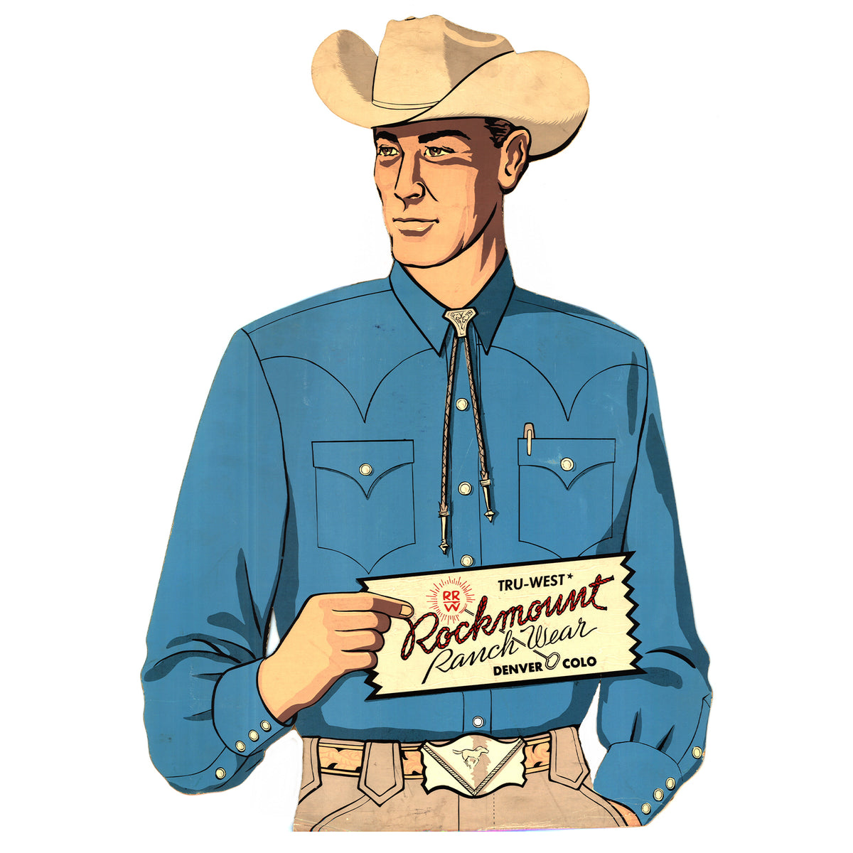 Rockmount Ranch Wear Blue Solid Vintage Western Cowboy Poster, vintage archival print paper wall art